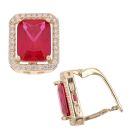 14ct Yellow Gold Cubic Zirconia And Red Gemstone Cluster Earrings