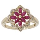 9ct Yellow Gold Ruby And Cubic Zirconia Floral Cluster Ring