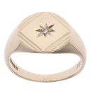 9ct Yellow Gold 0.05ct Diamond Patterned Signet Ring