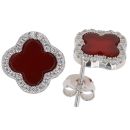 Silver Cubic Zirconia And Red Agate Floral Stud Earrings By Icesia