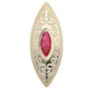 14ct Yellow Gold Red Gemstone Patterned Marquise Ring