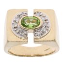 9ct Yellow Gold 0.30ct Diamond and Peridot Signet Ring