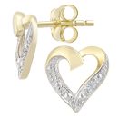 9ct Yellow Gold Diamond Heart Stud Earrings