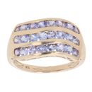 9ct Yellow Gold Tanzanite Three Row Ring