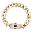 14ct Yellow Gold Monaco Curb Edge Cubic Zirconia Pave Lock Bracelet 9"