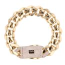 14ct Yellow Gold Monaco Curb Classic Cubic Zirconia Pave Lock Bracelet 8.5"