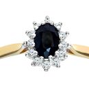 9ct Yellow Gold Sapphire and Diamond Cluster Ring