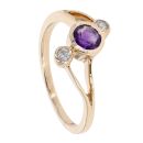9ct Yellow Gold Created Amethyst and Diamond Dress Ring