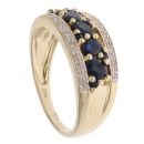 9ct Yellow Gold 0.10ct Diamond And Sapphire Three Row Ring