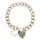 9ct Yellow Gold Heart Lock Charm Bracelet 7"