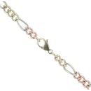 9ct Yellow, White and Rose Gold T-Bar Pendant and Figaro Chain 20"