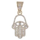 9ct Yellow Gold Cubic Zirconia Hamza Hand Pendant