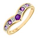 9ct Yellow Gold Amethyst and Diamond Wishbone Ring
