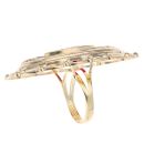 14ct Yellow Gold Red Gemstone Patterned Marquise Ring