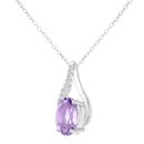 9ct White Gold Amethyst and Diamond Crossover Pendant Necklace