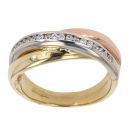 14ct Yellow White and Rose Gold Cubic Zirconia Crossover Ring
