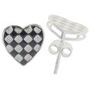 Silver Checkered Heart Stud Earrings by Icesia