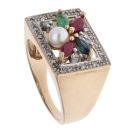 14ct Yellow Gold 0.15ct Diamond And Multi-Gemstone Ring