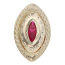 14ct Yellow Gold Red Gemstone Patterned Marquise Ring
