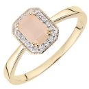 9ct Yellow Gold Octagon Pink Opal and Diamond Cluster Ring