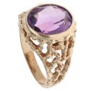 9ct Yellow Gold Patterned Amethyst Single Stone Ring