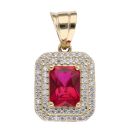 14ct Yellow Gold Cubic Zirconia And Red Gemstone Cluster Pendant