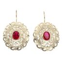 14ct Yellow Gold Red Gemstone Fancy Drop Earrings