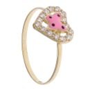 14ct Yellow Gold Cubic Zirconia Heart and Pink Enamel Butterfly Dress Ring