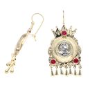 14ct Yellow And White Gold Red Gemstone Coin Drop Earrings