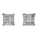 14ct White Gold 1.40ct Princess Cut Diamond Cluster Stud Earrings