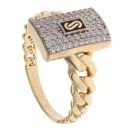 14ct Yellow Gold Monaco Classic Cubic Zirconia Pave Signet Ring
