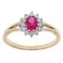 9ct Yellow Gold Pink Gemstone And Cubic Zirconia Cluster Ring