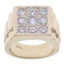 9ct Yellow Gold Patterned Cubic Zirconia Signet Ring