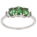9ct White Gold 0.10ct Diamond and Green Gemstone Fancy Ring