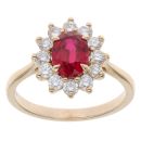 Lab Grown 9ct Yellow Gold 0.75ct Brililant Cut Diamond And Created Ruby Cluster Ring