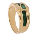 18ct Yellow Gold 0.05ct Brilliant and Oval Cut Diamond and Emerald Ring