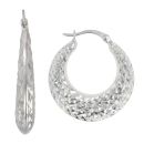 Silver Faceted Patterned Hoop Earrings by Icesia
