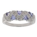 9ct White Gold Tanzanite and 0.15ct Diamond Cluster Ring