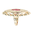 14ct Yellow Gold Red Gemstone Greek Key Marquise Ring