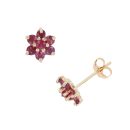 9ct Yellow Gold Ruby Cluster Stud Earrings