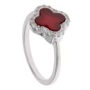 Silver Cubic Zirconia And Red Agate Petal Ring By Icesia