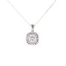 Silver Cubic Zirconia Square Cluster Pendant And Chain 18" By Icesia