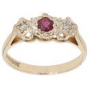 9ct Yellow Gold 0.05ct Diamond And Ruby Three Stone Ring
