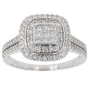 18ct White Gold 1.00ct Princess And Brilliant Cut Diamond Cluster Ring