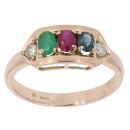 9ct Yellow Gold 0.10ct Diamond and Multi-Gemstone Ring