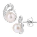 9ct White Gold Cultured Pearl and Diamond Stud Earrings