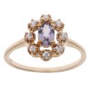 9ct Yellow Gold Purple Gemstone And Cubic Zirconia Cluster Ring