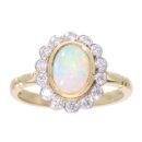 18ct Yellow Gold Opal and 0.35ct Diamond Cluster Ring