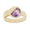 14ct Yellow Gold 0.05ct Diamond And Amthyst Cluster Ring