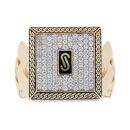 14ct Yellow Gold Monaco Cubic Zirconia and Black Enamel Signet Ring